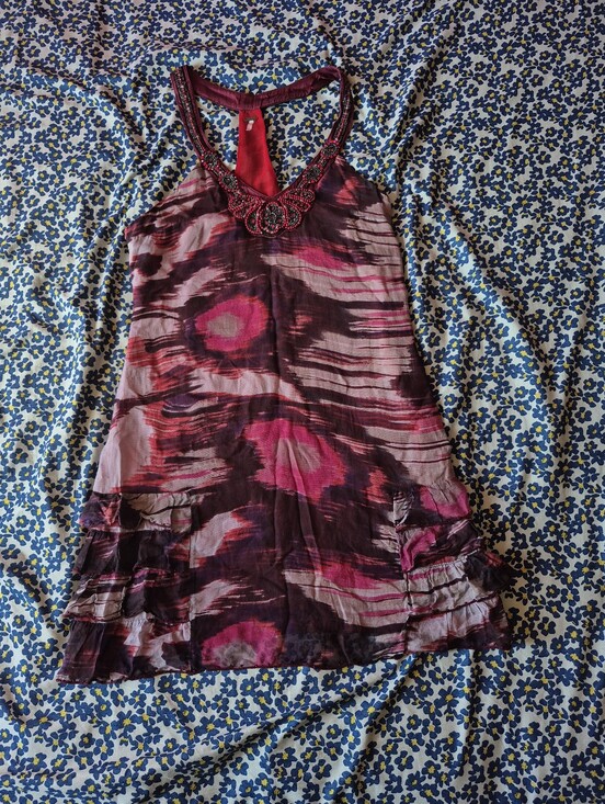 Free People Dresses & Skirts - Free People Women’s Sleeveless Beaded Neckline Slip Dress in Pink and Burgandy